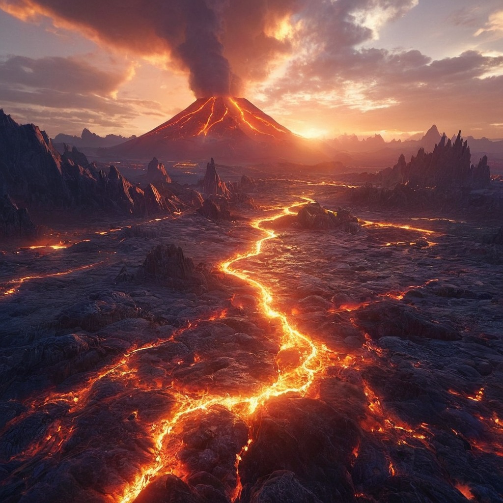 wallpaper, digitalart, beauty, photorealistic, lava, volcano, dailychallenge