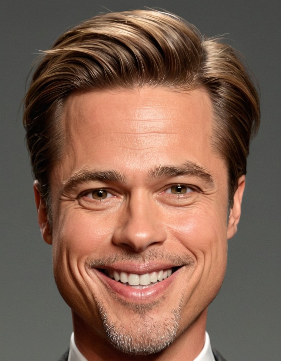 brad pitt, caricature, big head, smile, actor, celebrity