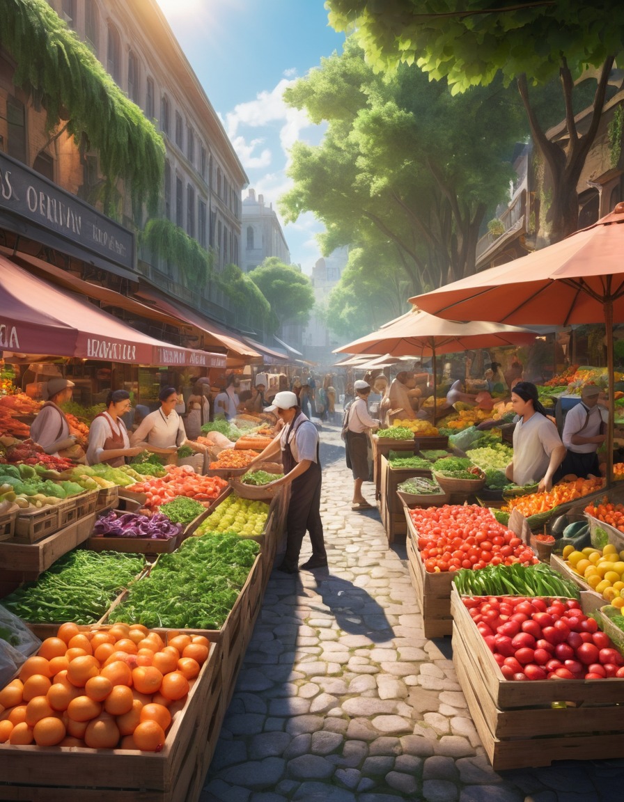 city market, vendors, fresh produce, greenery, nature, city