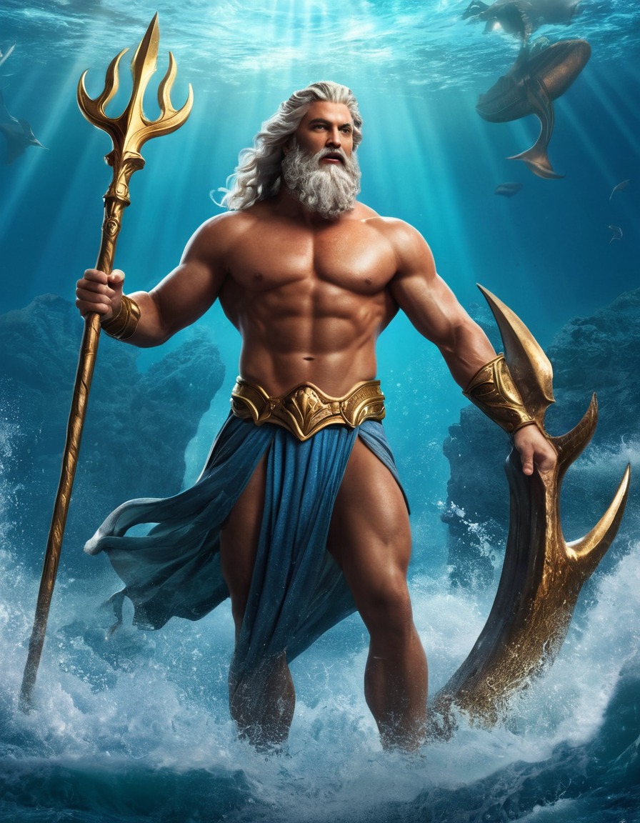 poseidon, greek mythology, mythological scene, sea deity, epic poetry, olympian gods, legendary figure