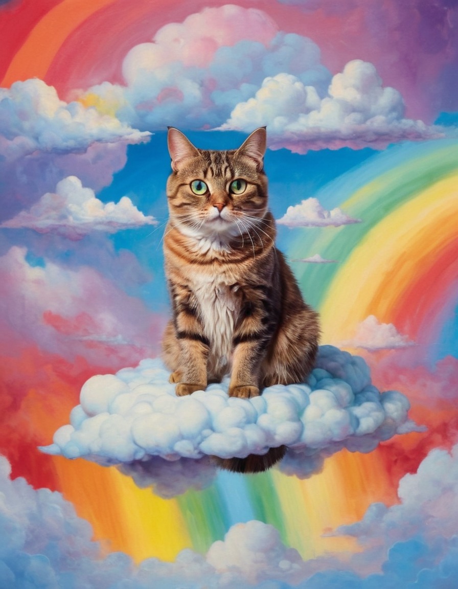 cat, eyes, rainbow, cloud, surreal