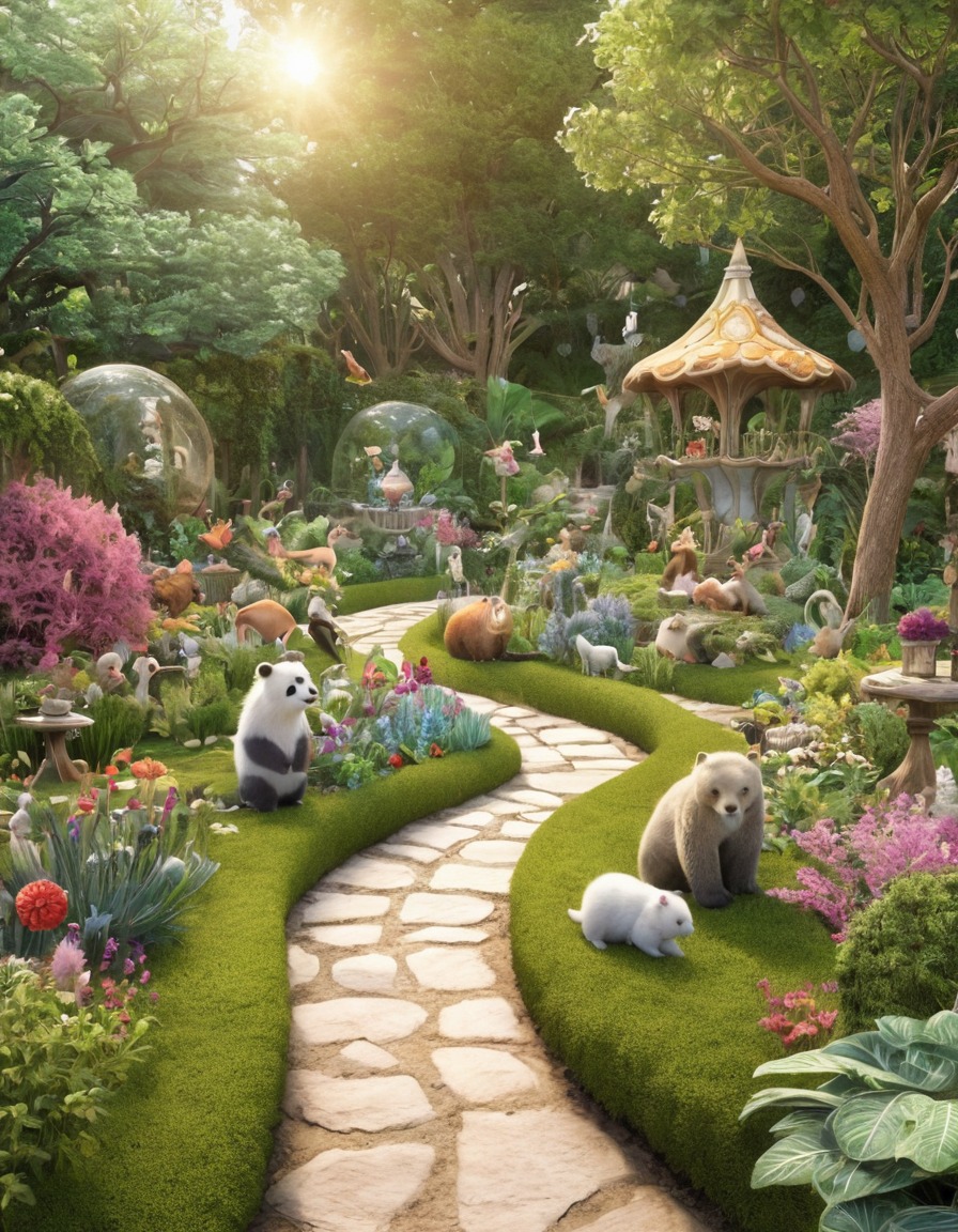 fantasy, whimsical, talking animals, talking plants, harmony, magical garden, fantastic