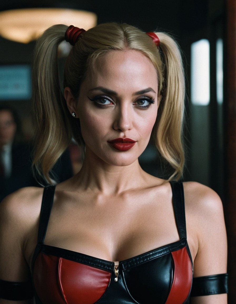 harley quinn, angelina jolie, dc comics, villain, actress