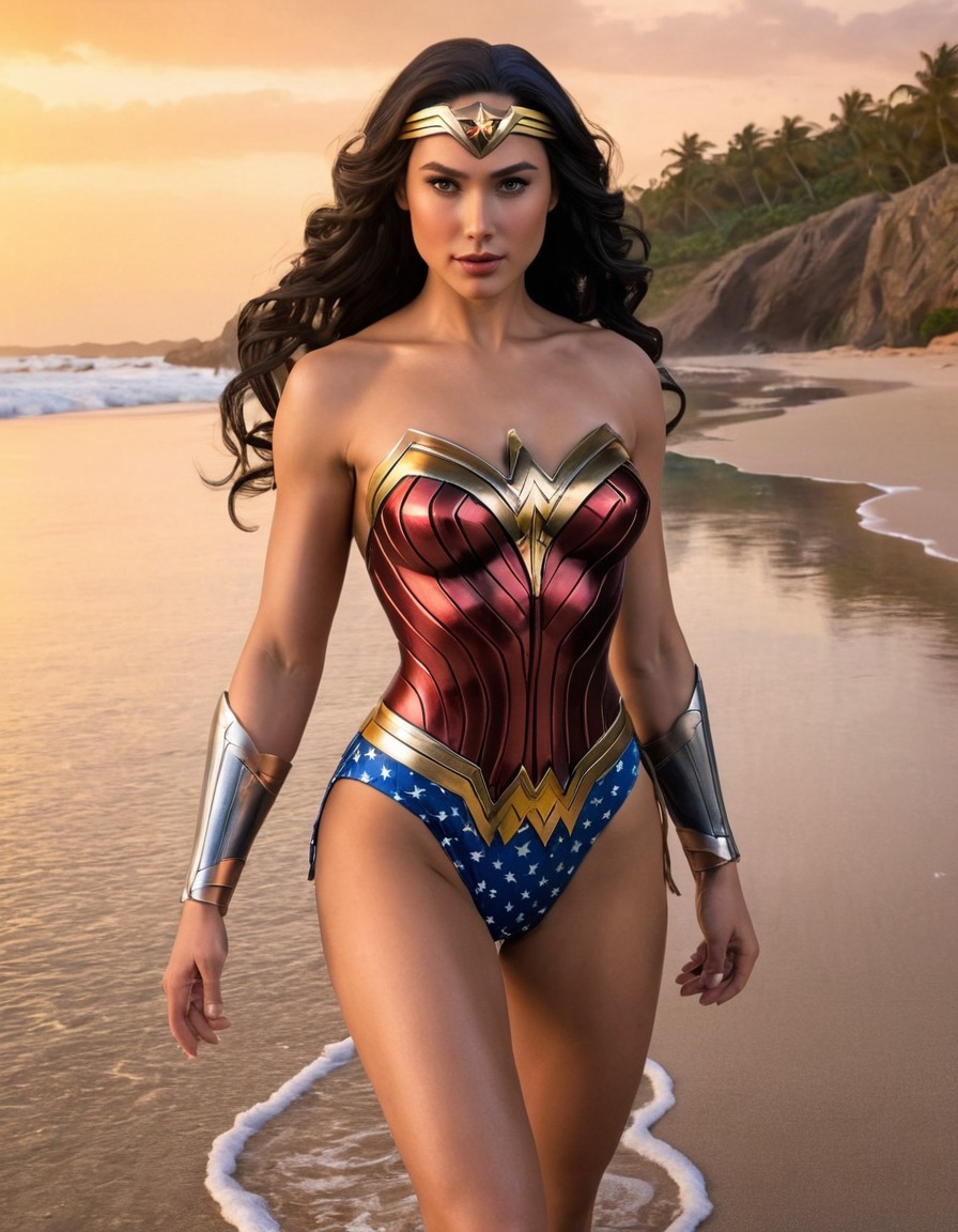 beach, wonder woman (dc comics), swimsuit, superhero, fictional character, dc universe