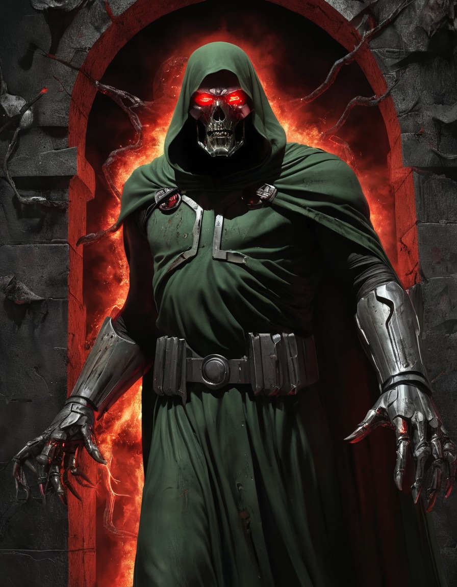 doctor doom, marvel comics, supervillain, decay, red eyes, sinister portal, zombie, marvel