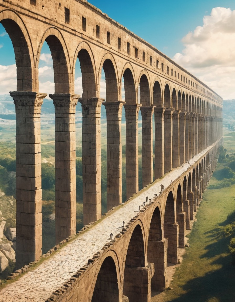 roman, aqueduct, landscape, architecture, ancient