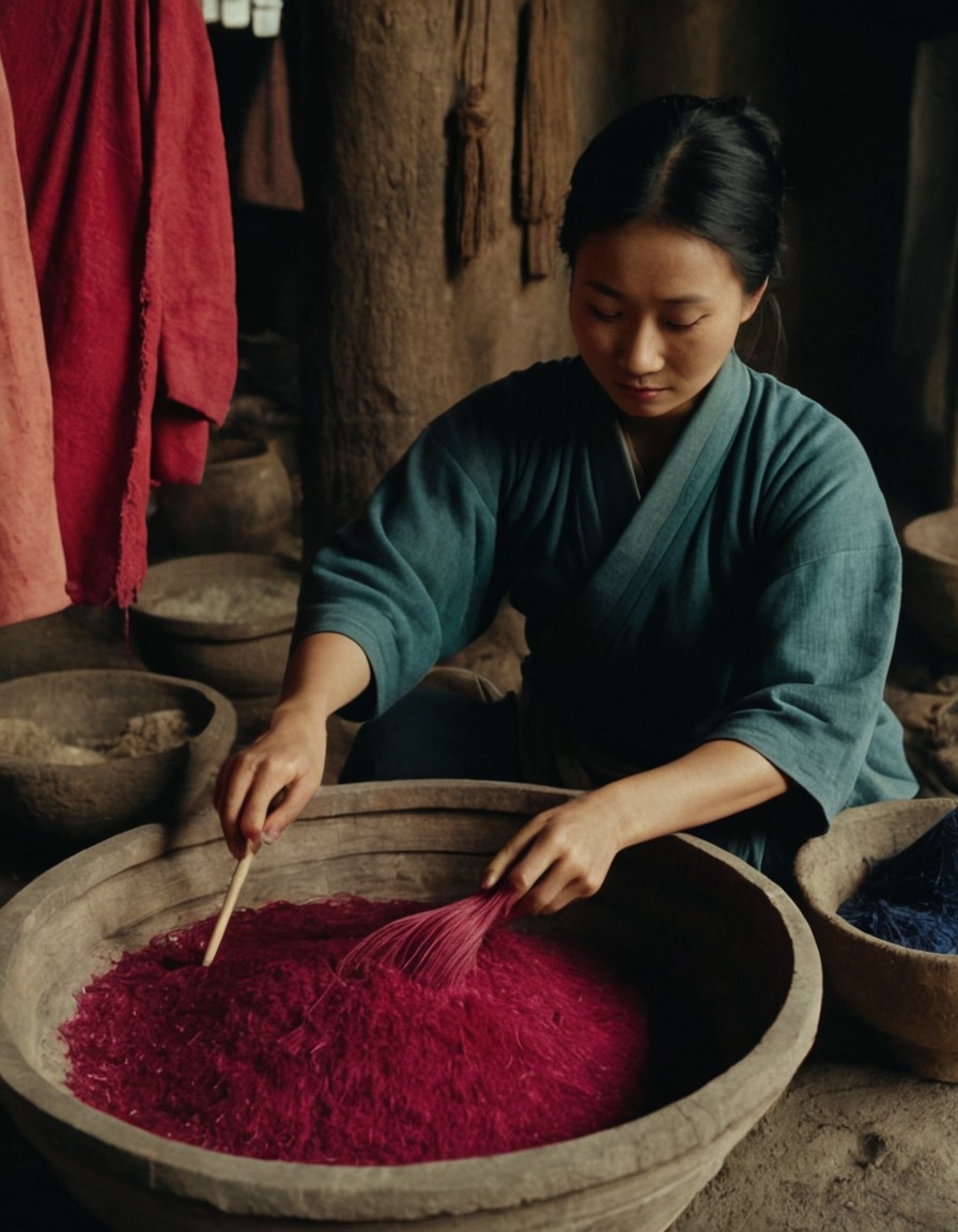 ancient china, textile industry, natural pigments, fabric dyeing, ancient women, 500 bc, cultural practices