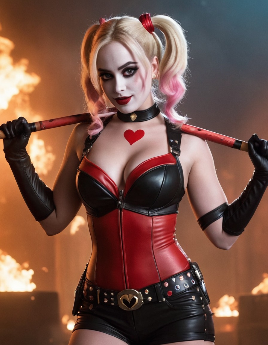 adele, harley quinn, music artist, dc comics, superheroine, action scene, transformation