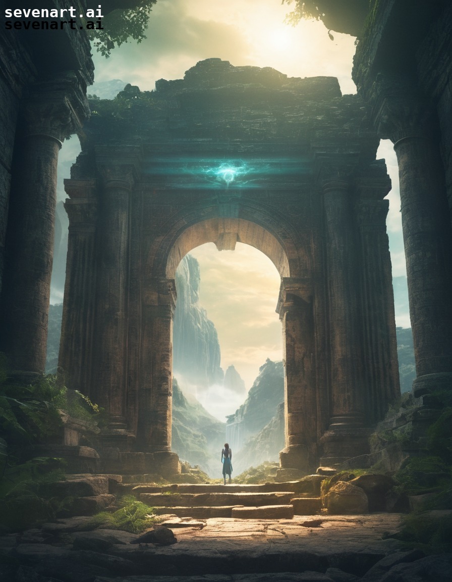 fantasy, magical, portal, ancient ruins, otherworldly