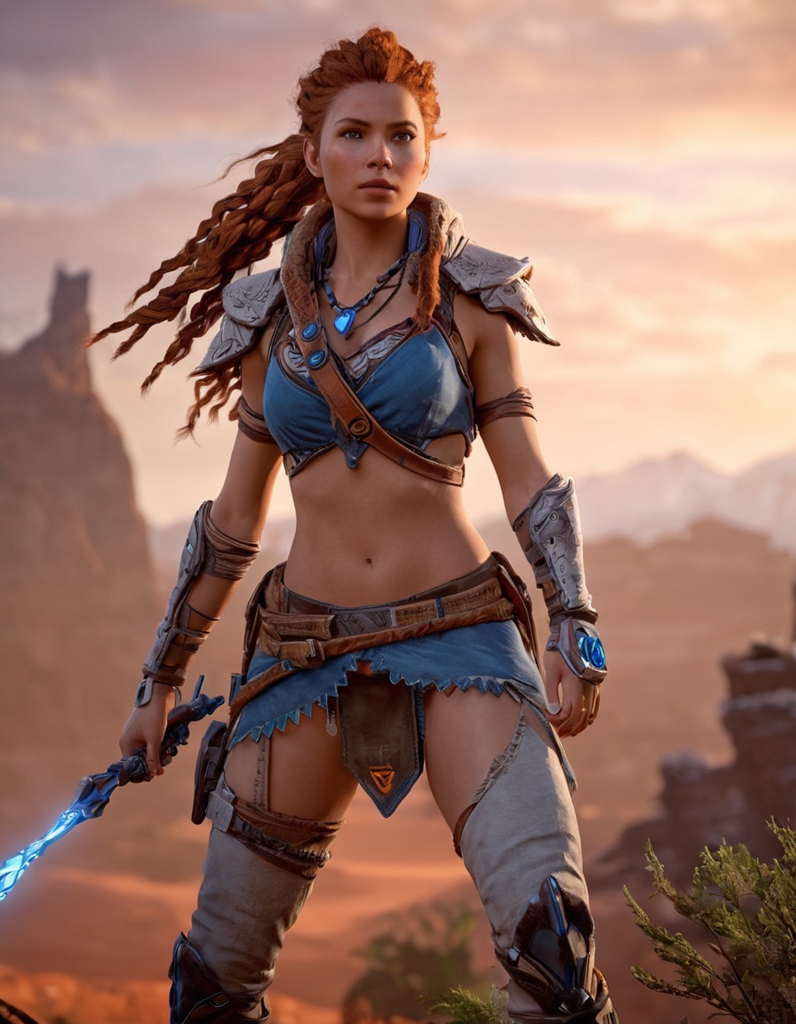 aloy, horizon zero dawn, action, videogame, combat, adventure