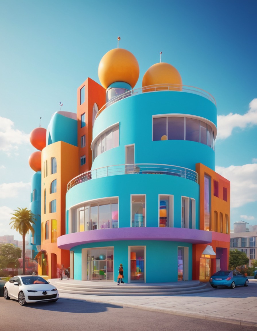 architecture, postmodern, whimsical, colorful, unique shapes