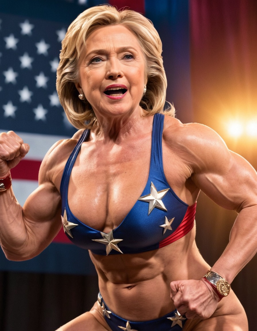 hillary clinton, bodybuilder, flexing, muscles, strong, stage