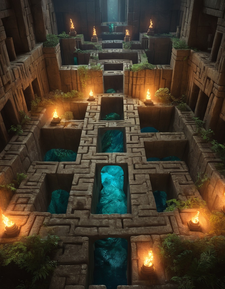 labyrinth, maze, traps, illusions, magic, fantasy scene