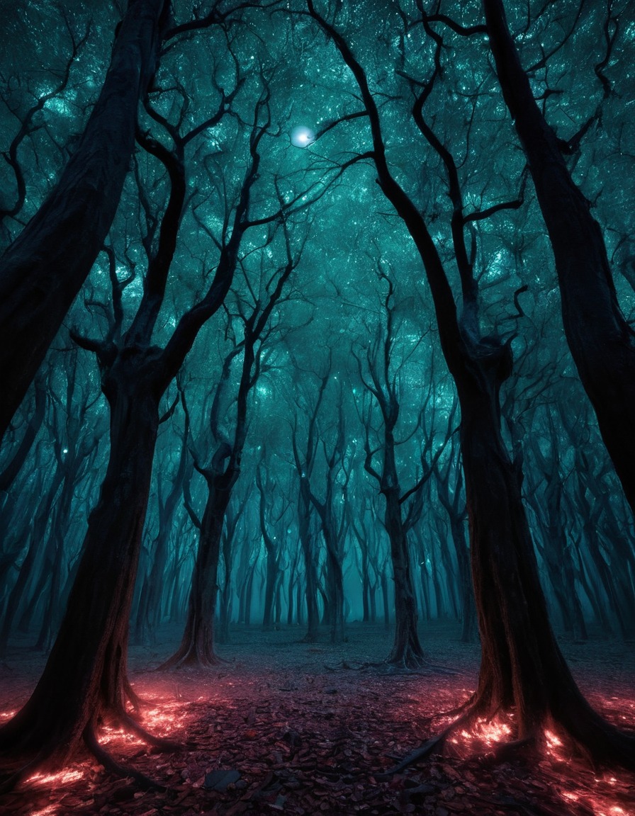 mystical, glowing trees, wishes, whispered, grove