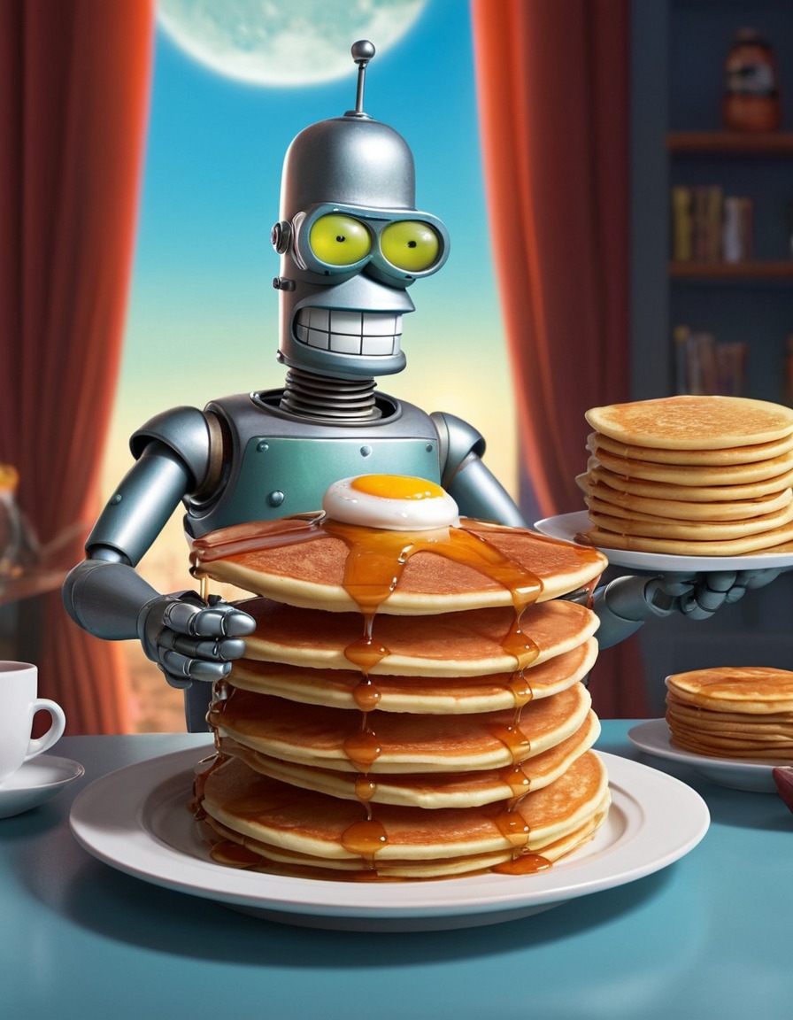 bender, futurama, robot, pancakes, breakfast, cartoon, animation, robots, games, movies