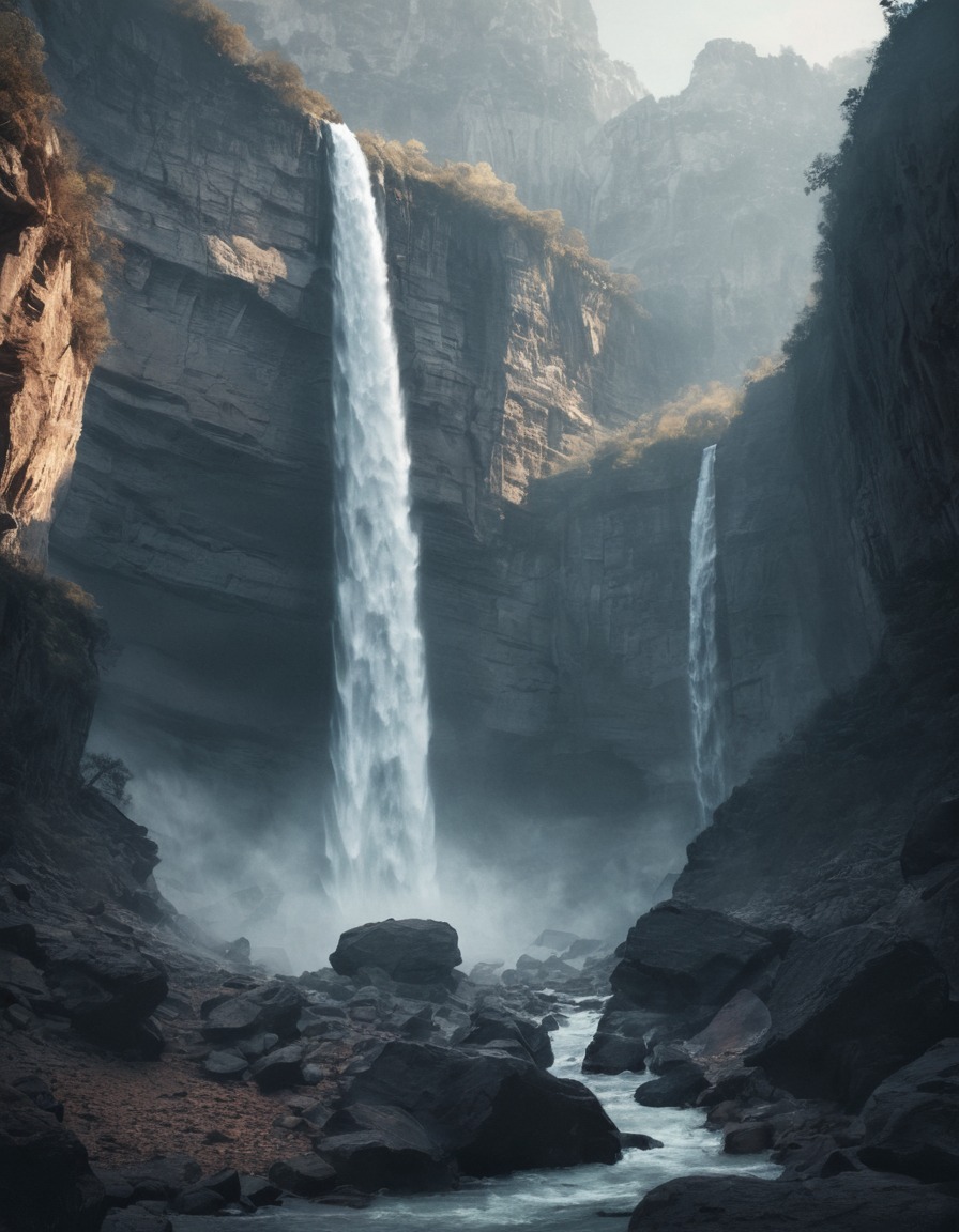 nature, waterfall, canyon, serene, majestic