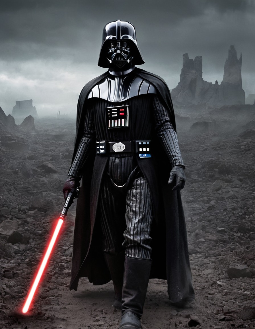 zombie, darth vader, star wars, apocalyptic landscape, science fiction