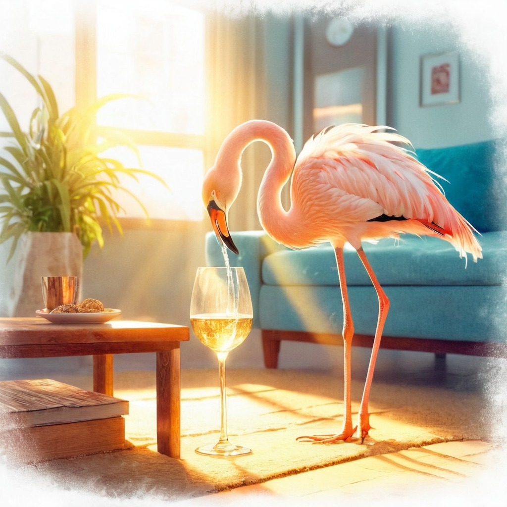 animal, bird, copilot, dalle3, flamingo, federweisser, aiart