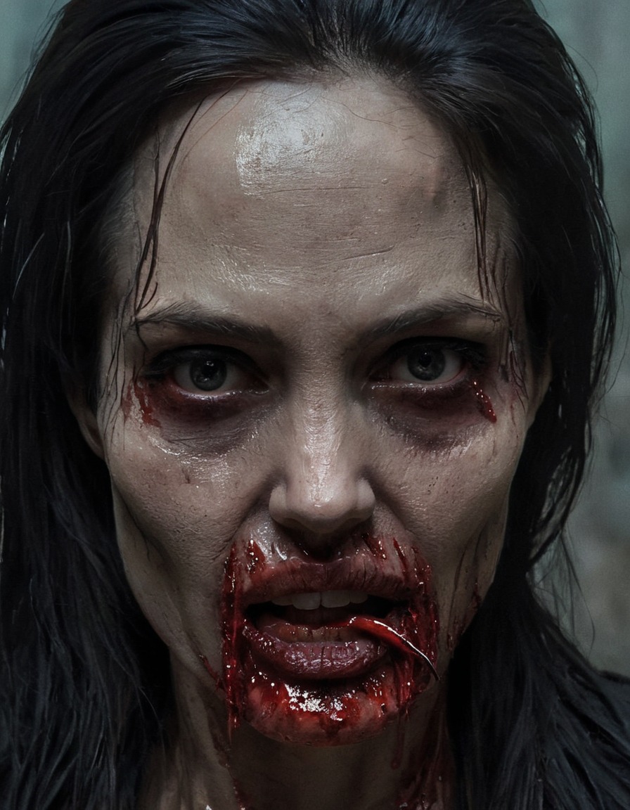 angelina jolie, horror, undead, menacing, glowing eyes, zombie, celebrities