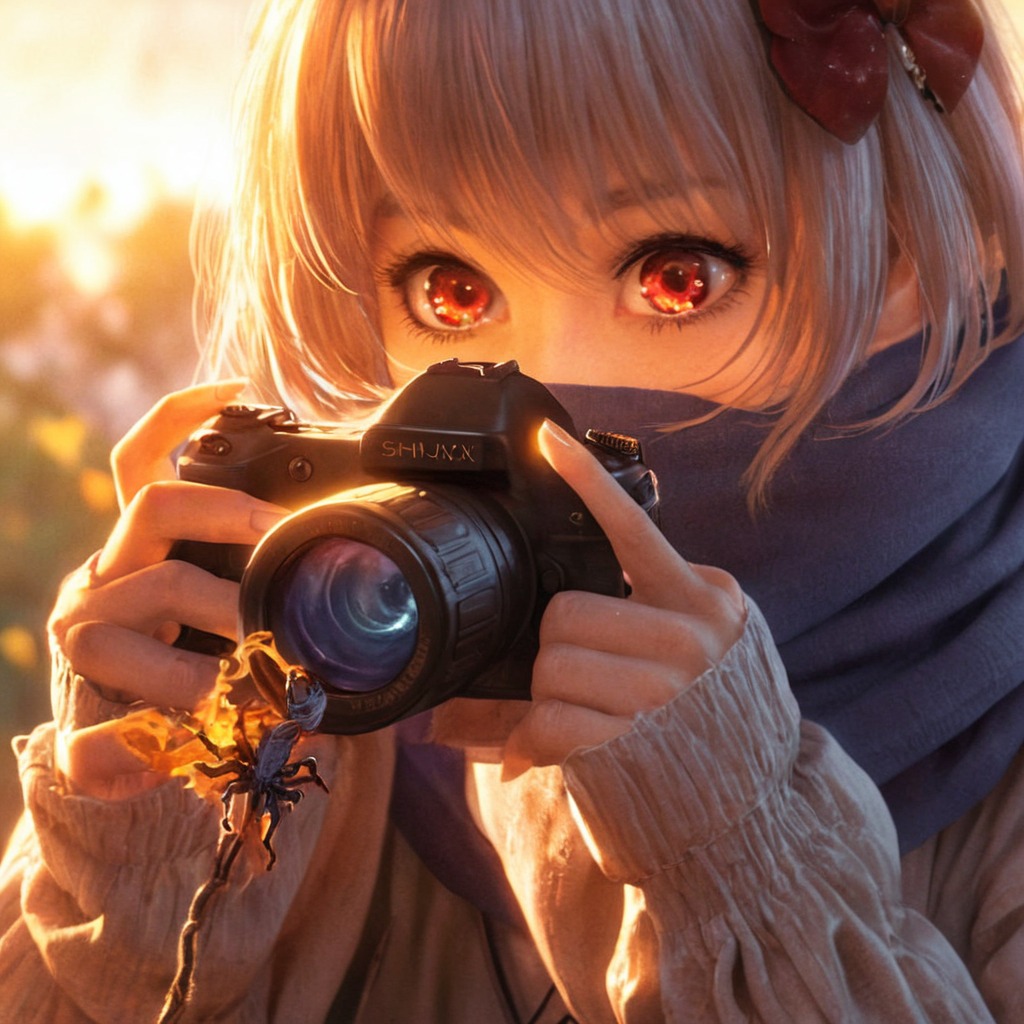 digitalart, anime, animegirl, beauty, butterfly, camera, flowers, sunset, aiart, sweaterweather