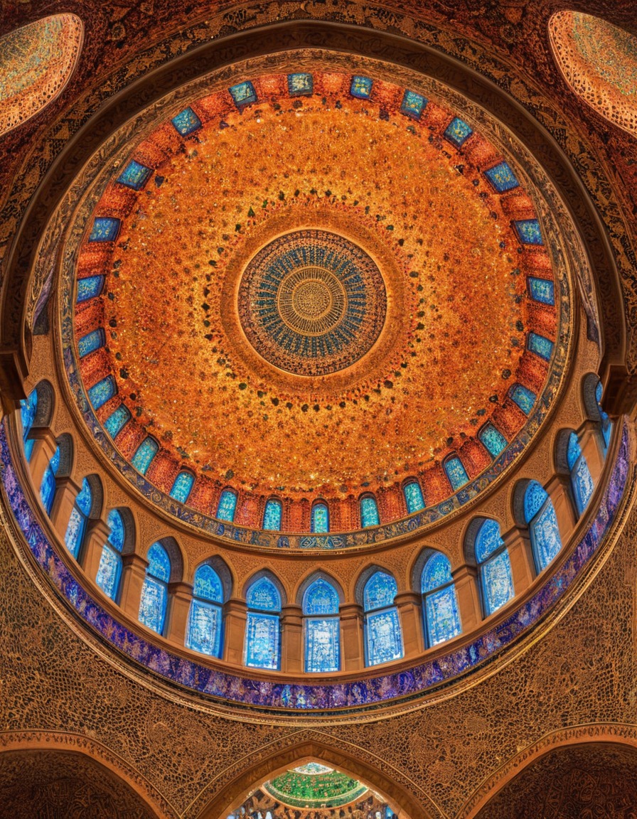 mosaic art, mosque, islamic architecture, colorful, intricate, dome