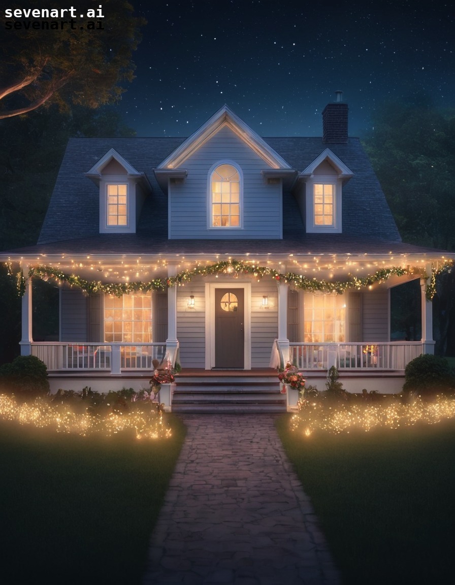 cozy, inviting, delightful, front porch, fairy lights, house, home