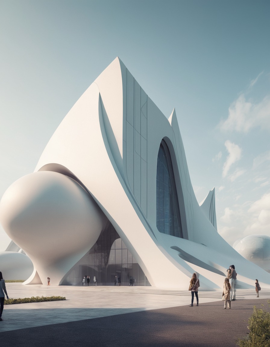 futuristic architecture, innovative design, abstract shapes, modern art, museum