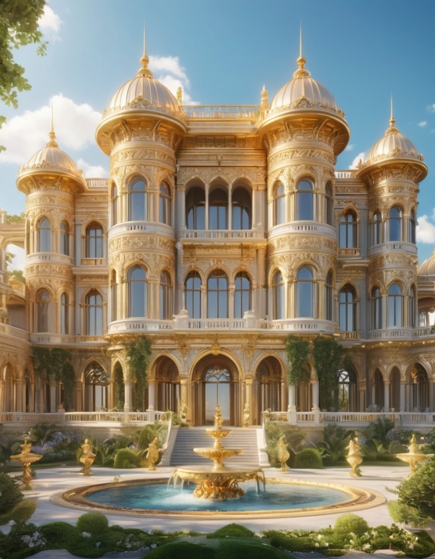 luxurious, palace, ornate, gilded, gardens