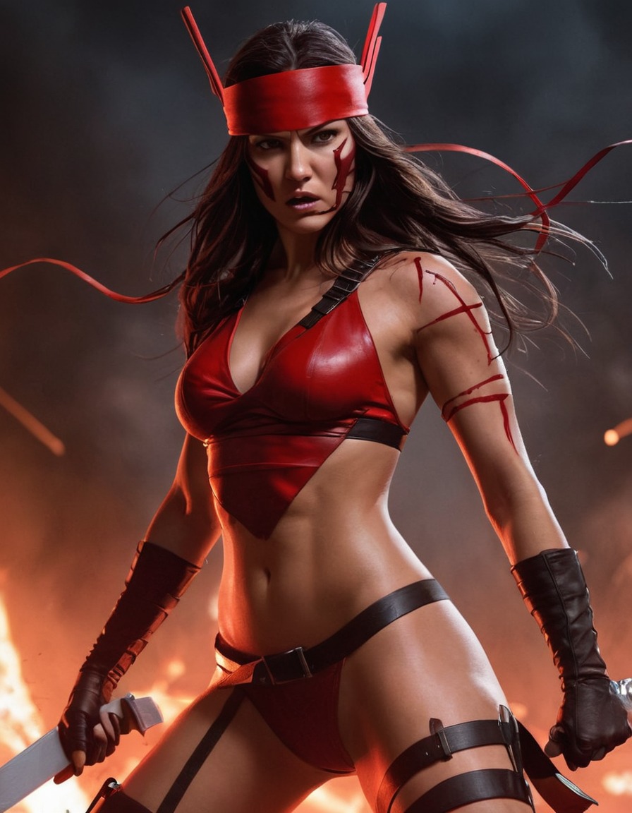 elektra, marvel comics, superhero, battle, determination