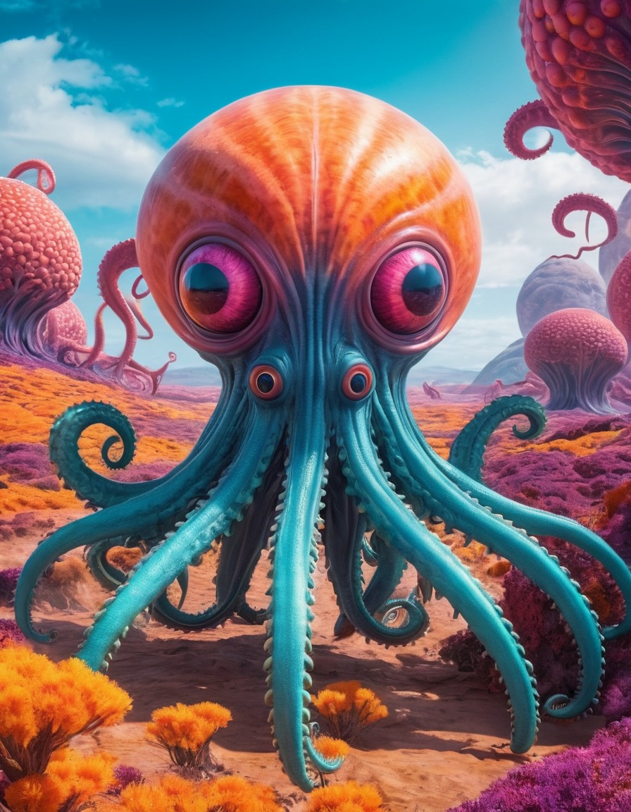 alien, creature, eyes, tentacles, landscape, exploration, extraterrestrial, aliens