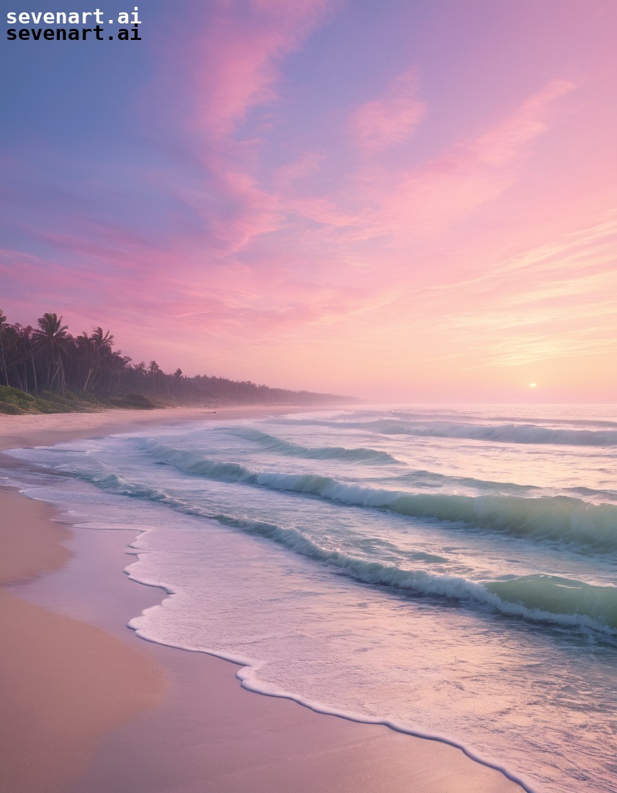 beach, twilight, peaceful, pastel skies, gentle waves, nature