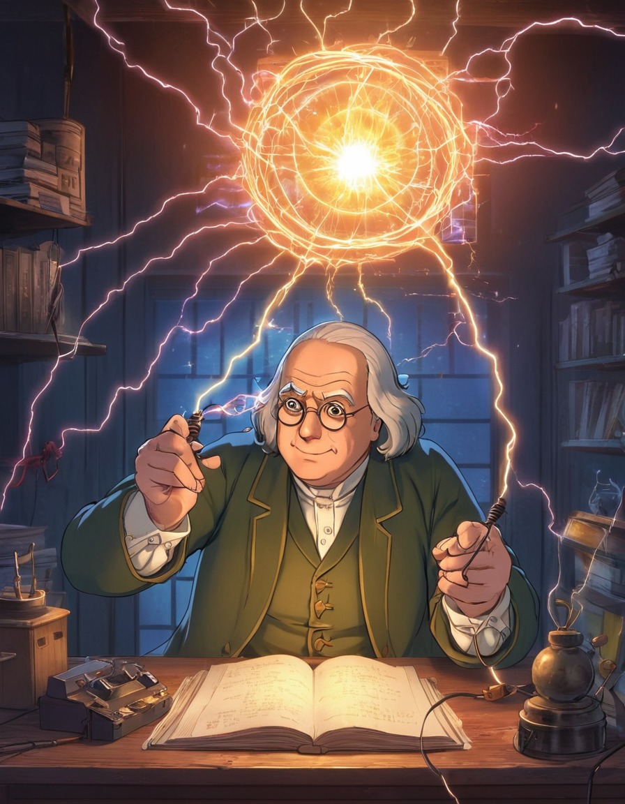 benjamin franklin, electricity, experiment, historical figure, anime