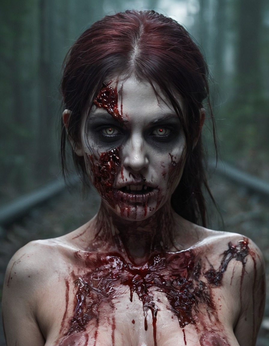 horror, zombie, undead, mesmerizing gaze, nsfw