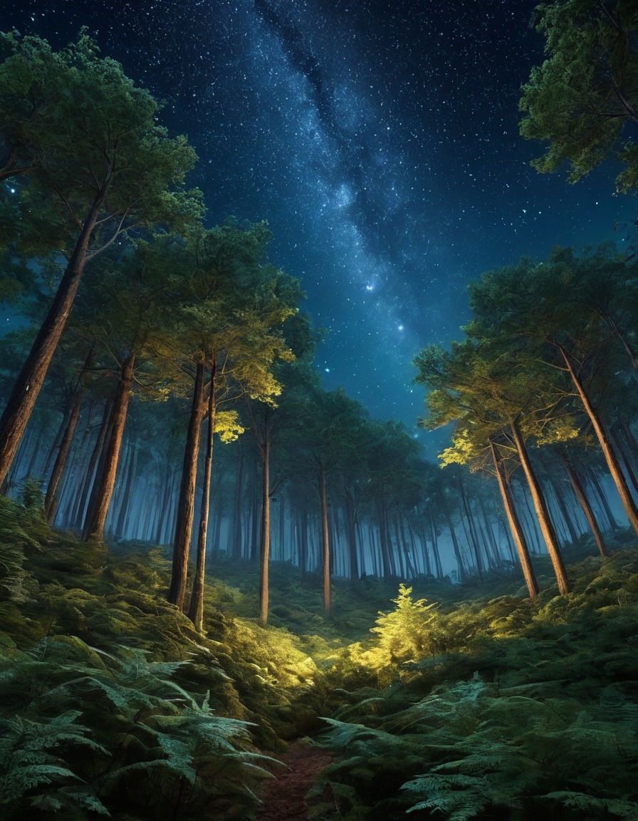 forest, night sky, stars, magical, nature