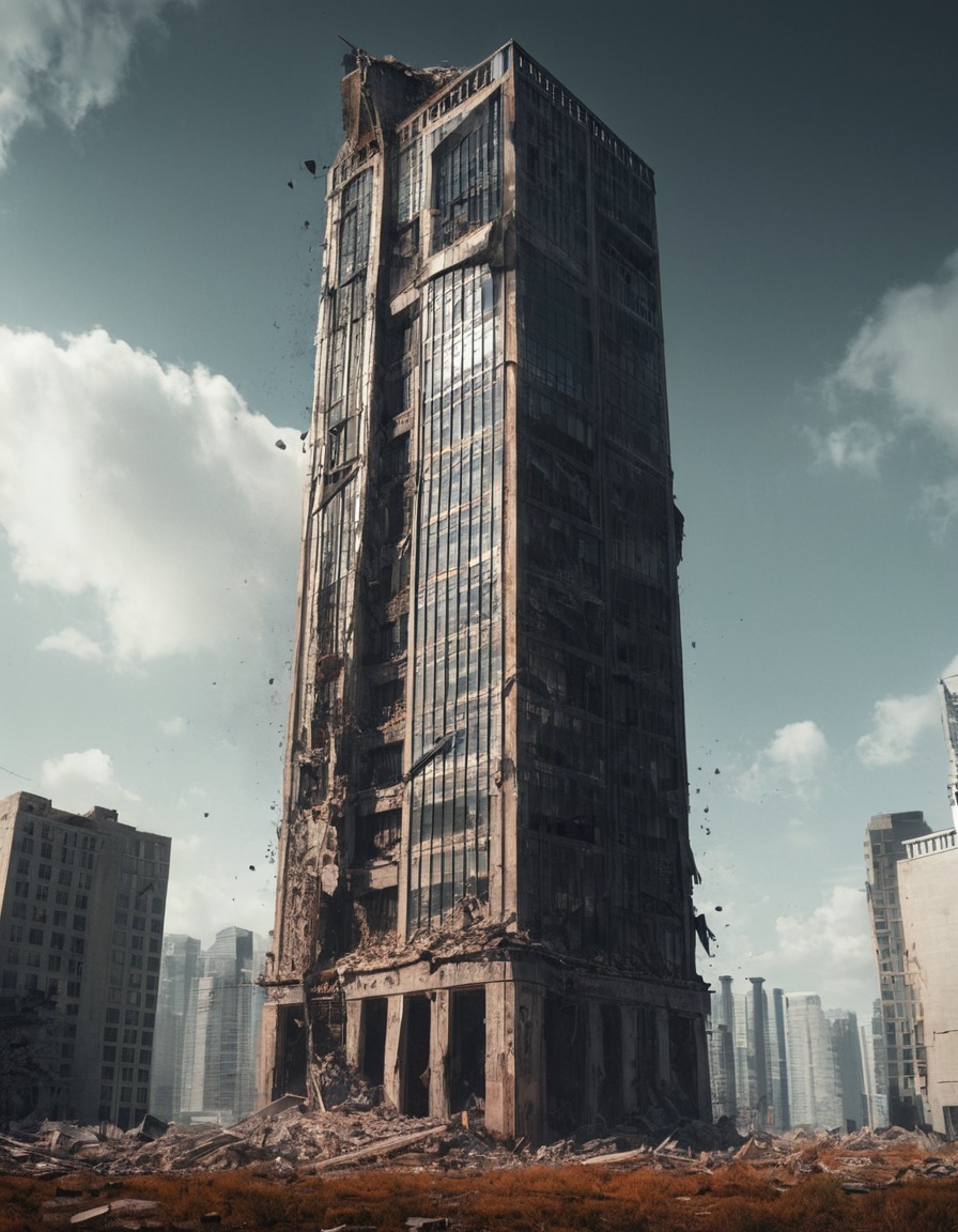 abandoned, skyscraper, collapse, urban decay, destruction, fallout, games, tv shows, amazon prime