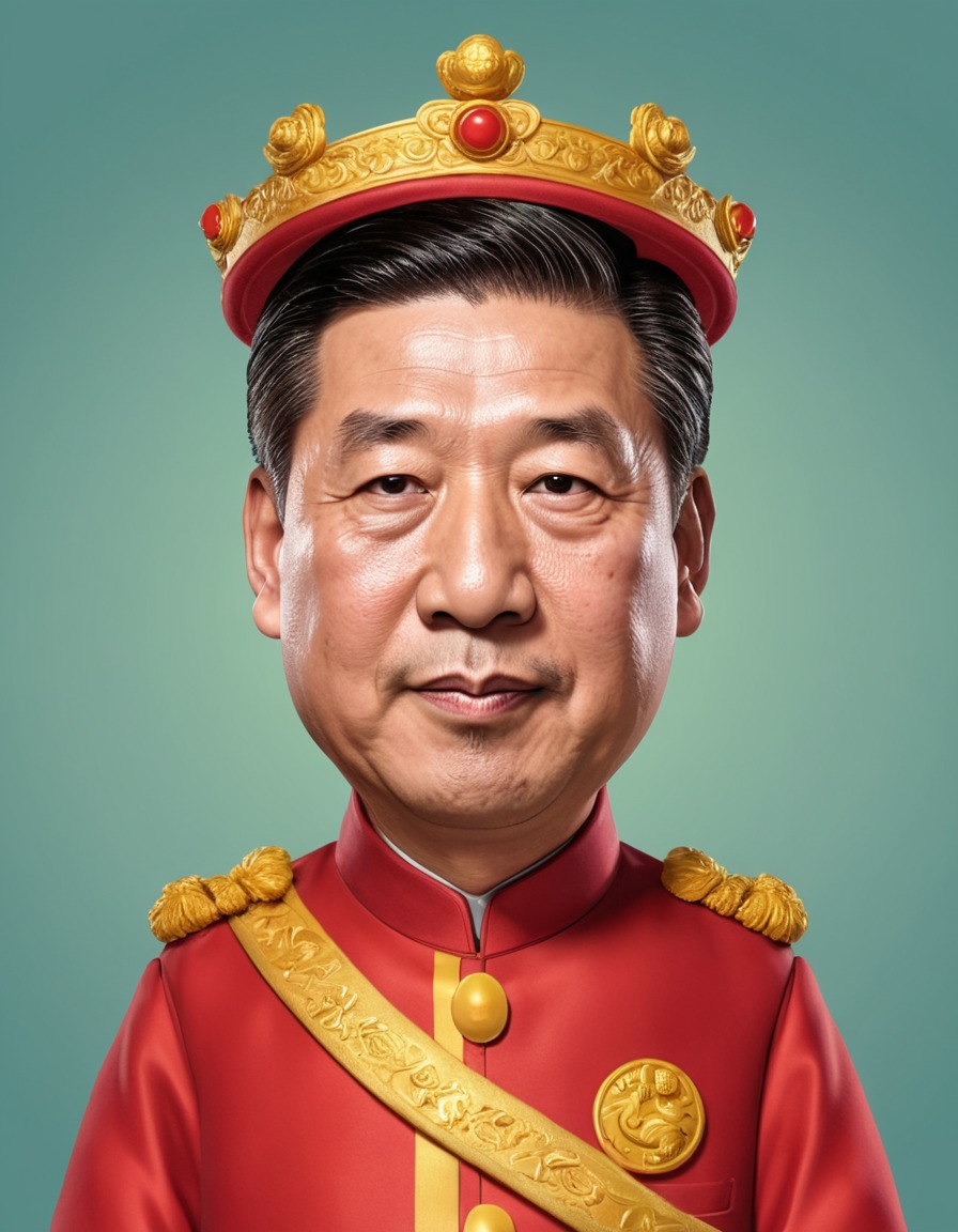 xi jinping, cartoon character, exaggerated features, comical clothing, political satire, politics