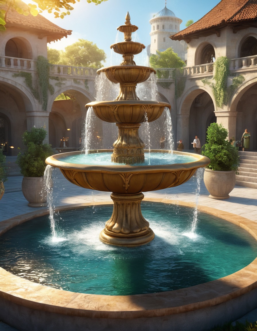 magical fountain, wish granting, fantasy, fiction, magic, legend, water element