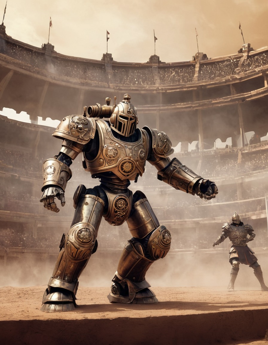 steampunk, robot, gladiator, arena, battle, robots