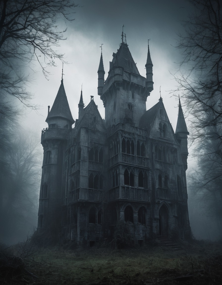 abandoned, gothic, castle, mist, dark, foreboding, underground