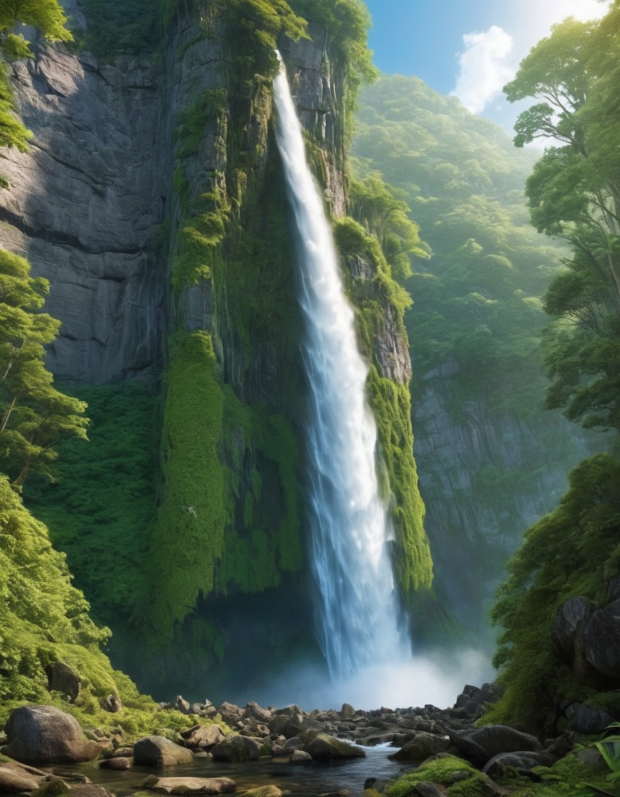 waterfall, nature, majestic, forest, scenic view