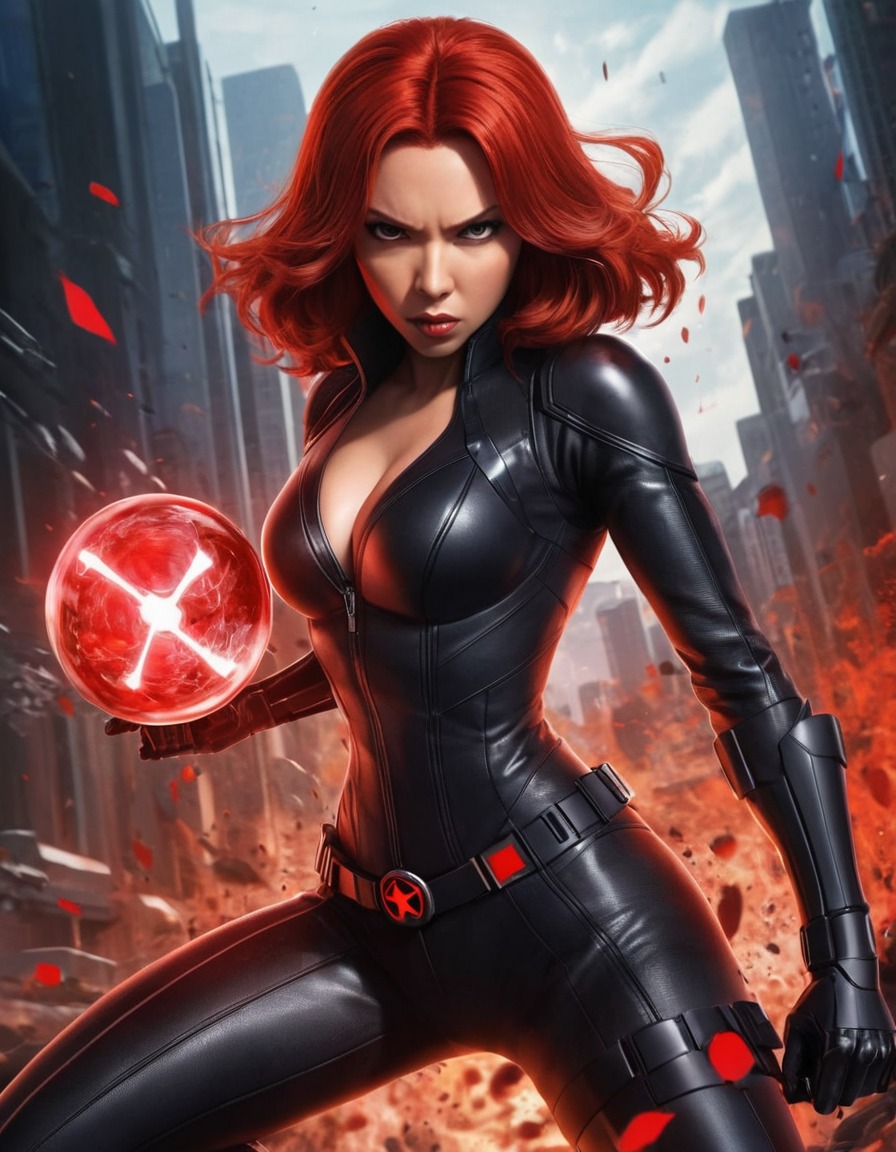 superhero, black widow, action, powerful, red hourglass, female superhero, anime, marvel