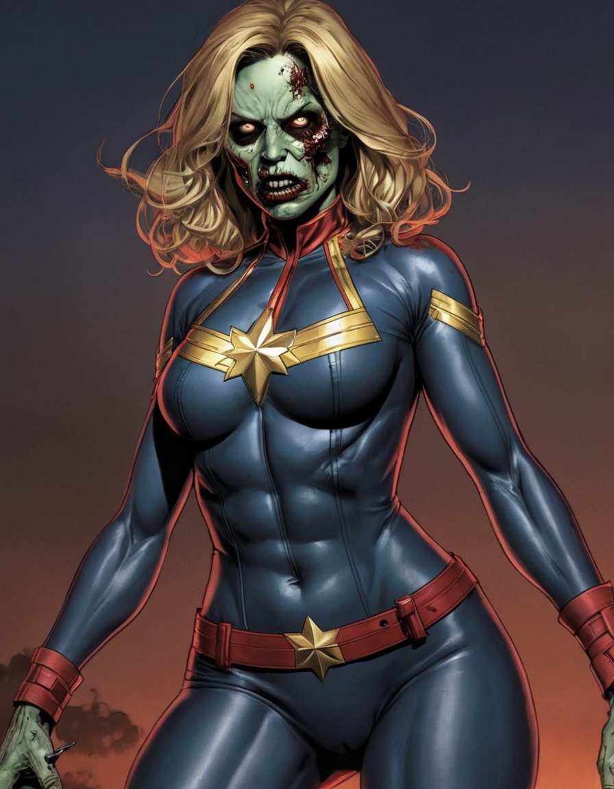 zombie, captain marvel (marvel comics), undead, superhero, horror