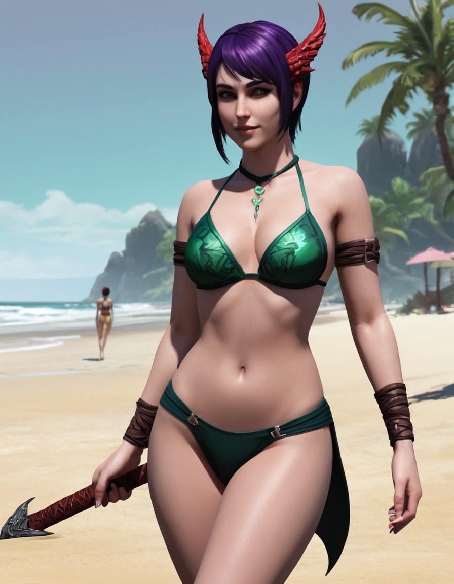 morrigan, dragon age, beach, bikini, sunny day, games, girls from games