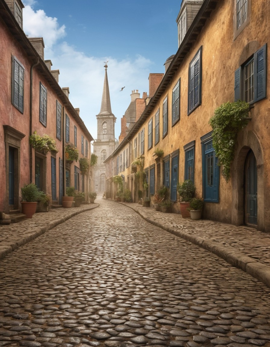 colonial architecture, cobblestone street, historic, urban, cityscape, architecture