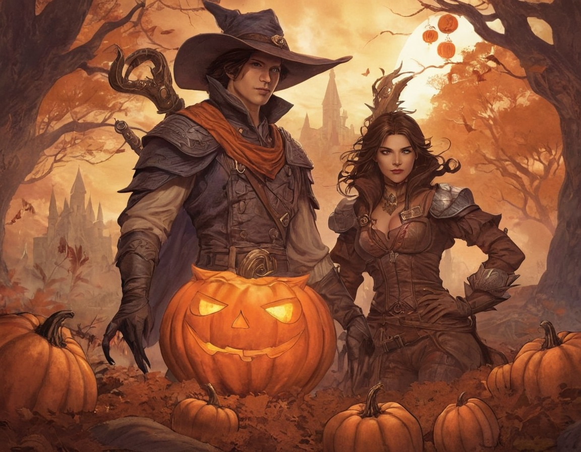 digitalart, warrior, dreamup, fantasyart, autumn, pumpkin, warriors, woman, women, pumpkinspice, aiart, dailychallenge, ai_art