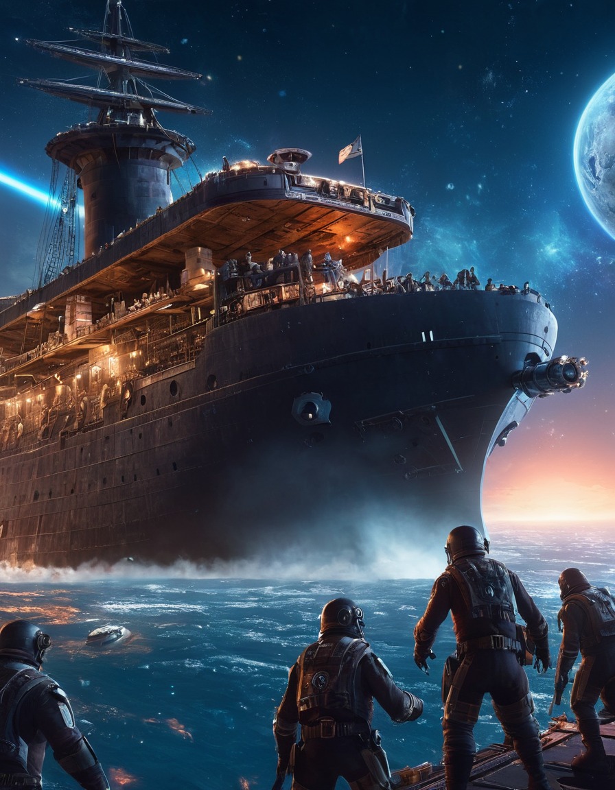 space, pirates, cargo ship, looting, space scene