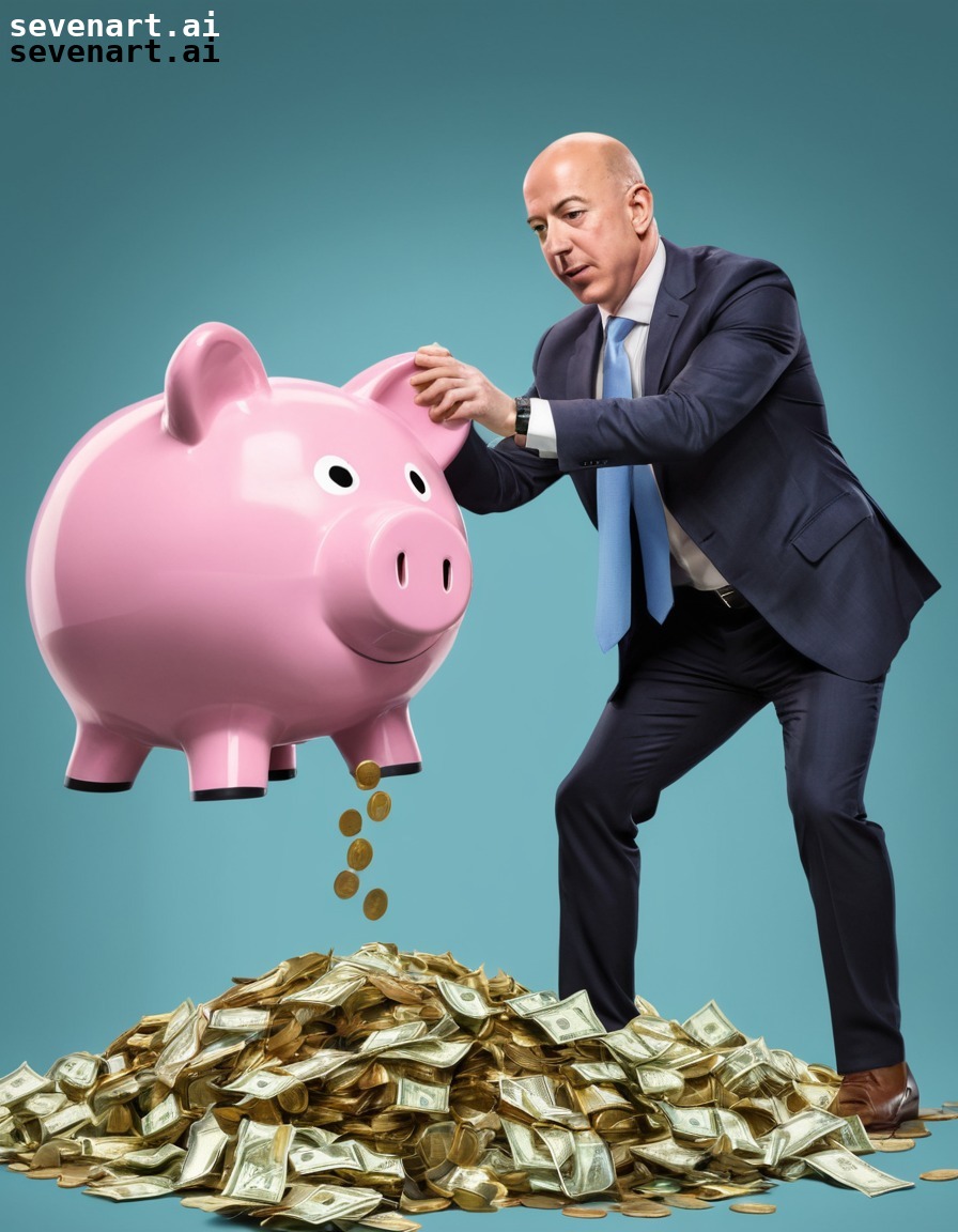 wealth, jeff bezos, humor, piggy bank, oversized, amazon