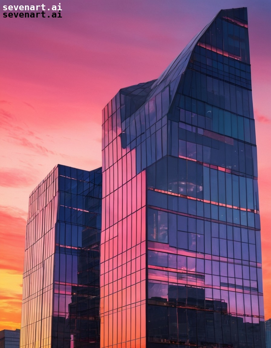 architecture, modern, skyscraper, glass, sunset