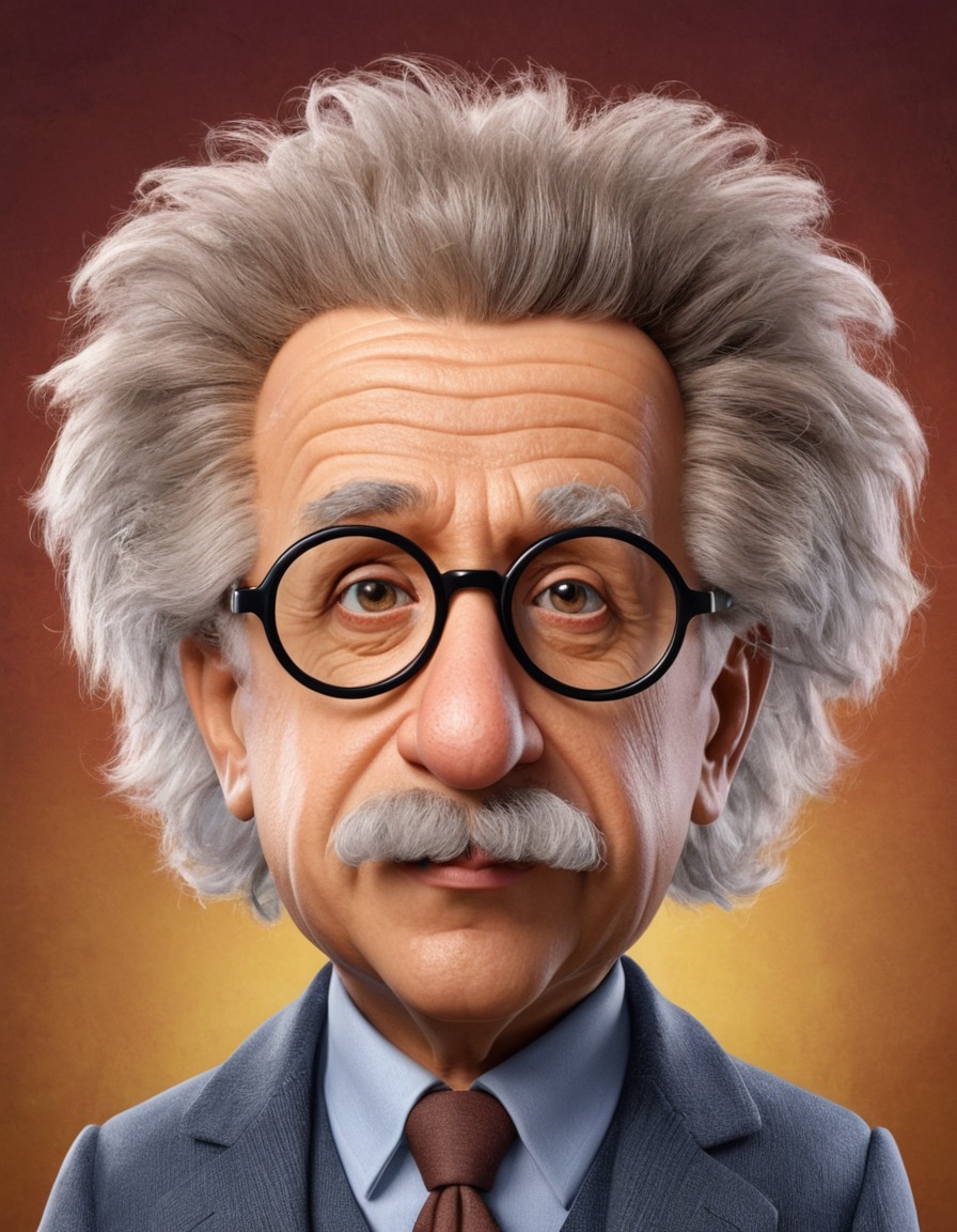 albert einstein, caricature, cartoonish, science, physics, funny