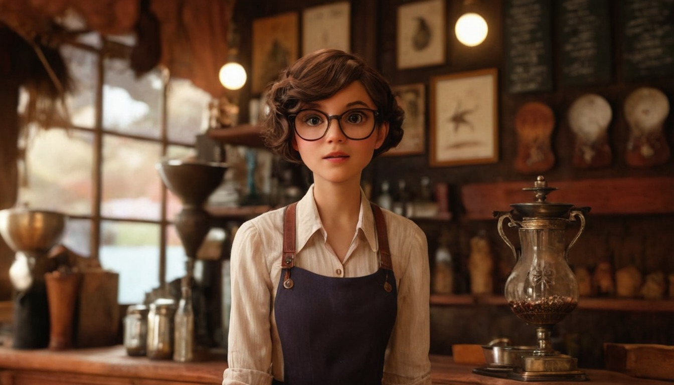 portrait, cafe, waitress, animationmovie